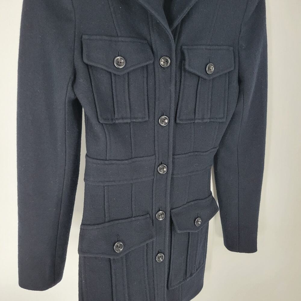 Omo Norma Kamali Navy Button Down Pocket Wool Silk Coat 8 - Picture 2 of 9